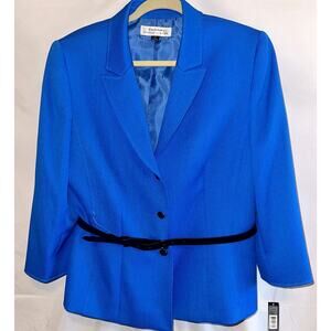 Tahari Arthur S. Levine Womens Size 10 Blue Black Belted 3 button Blazer NWT